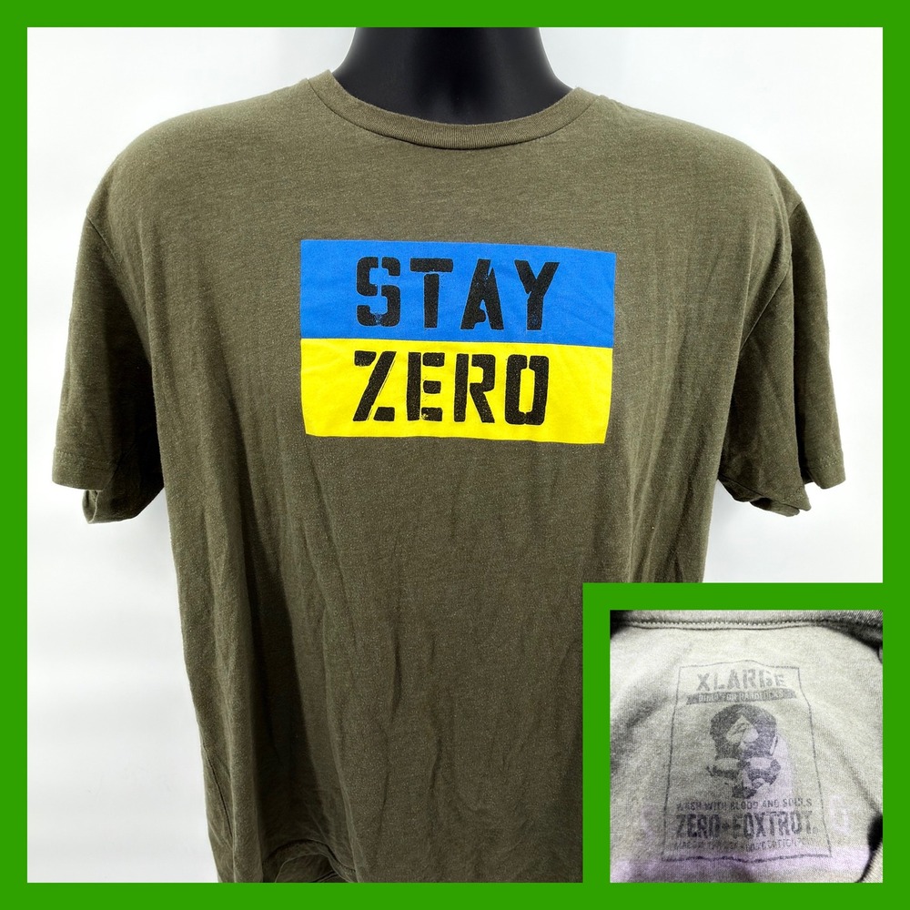 Zero Foxtrot Ghost of Kyiv Ukraine T-Shirt Mens XL Olive Green Stay Zero Graphic